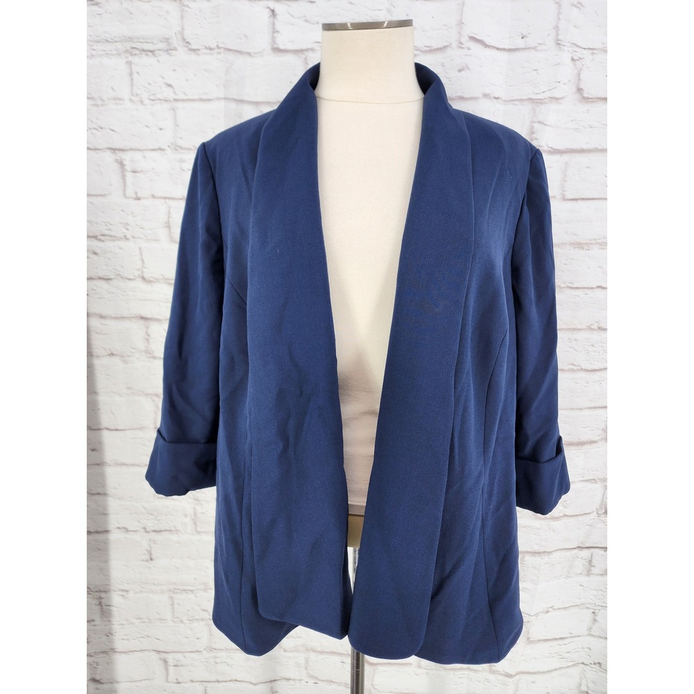 Jones Studio Navy Blue Open Front Blazer 3/4 Cuffed Sleeve Plus Size 18W Office
